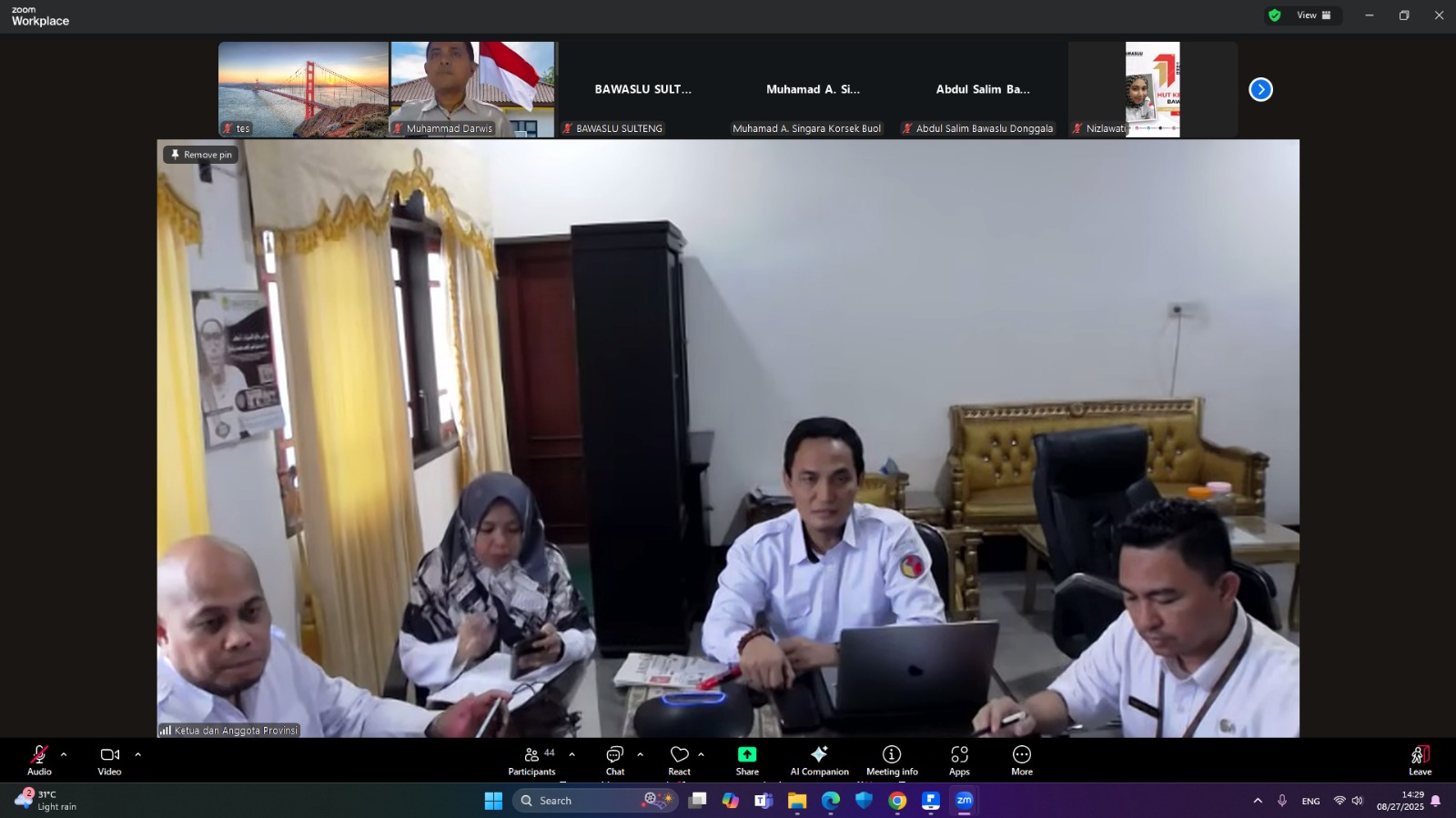 Bawaslu Sulteng Gelar Rapat Percepatan Penguatan Kelembagaan