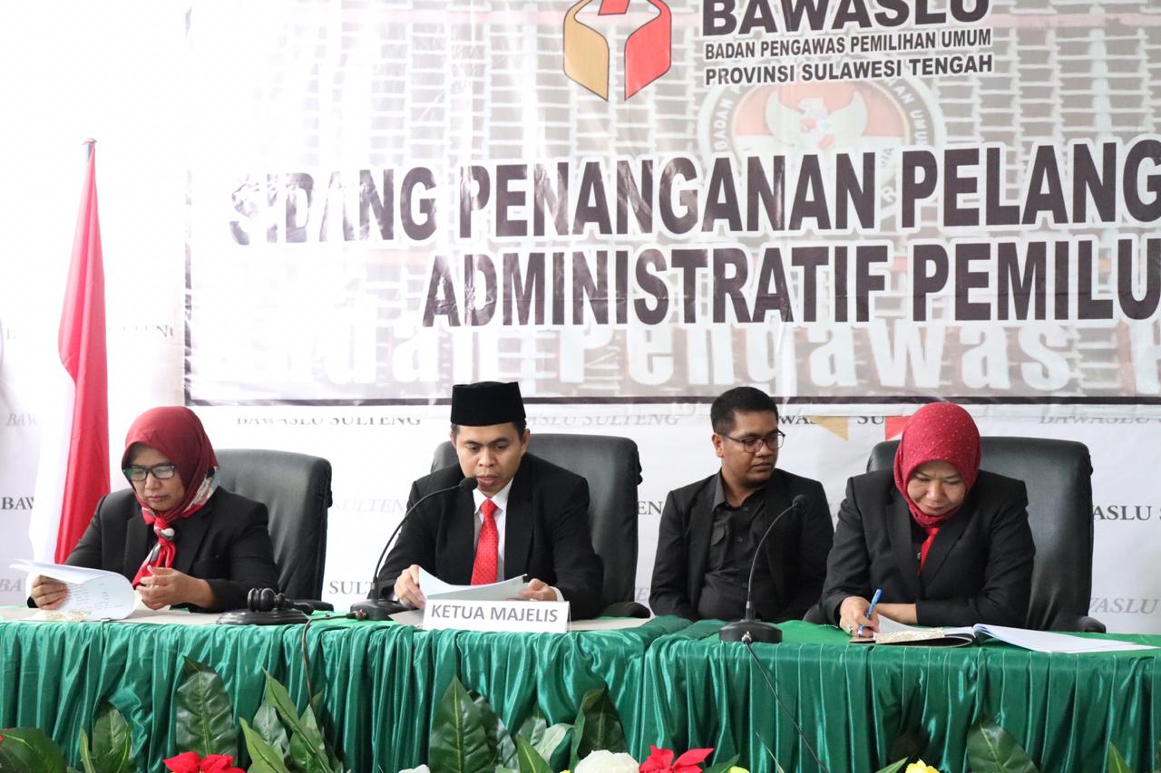 Bawaslu Sulteng Tolak Permohonan Caleg DPRD Banggai di Sidang Pendahuluan Administrasi Pemilu