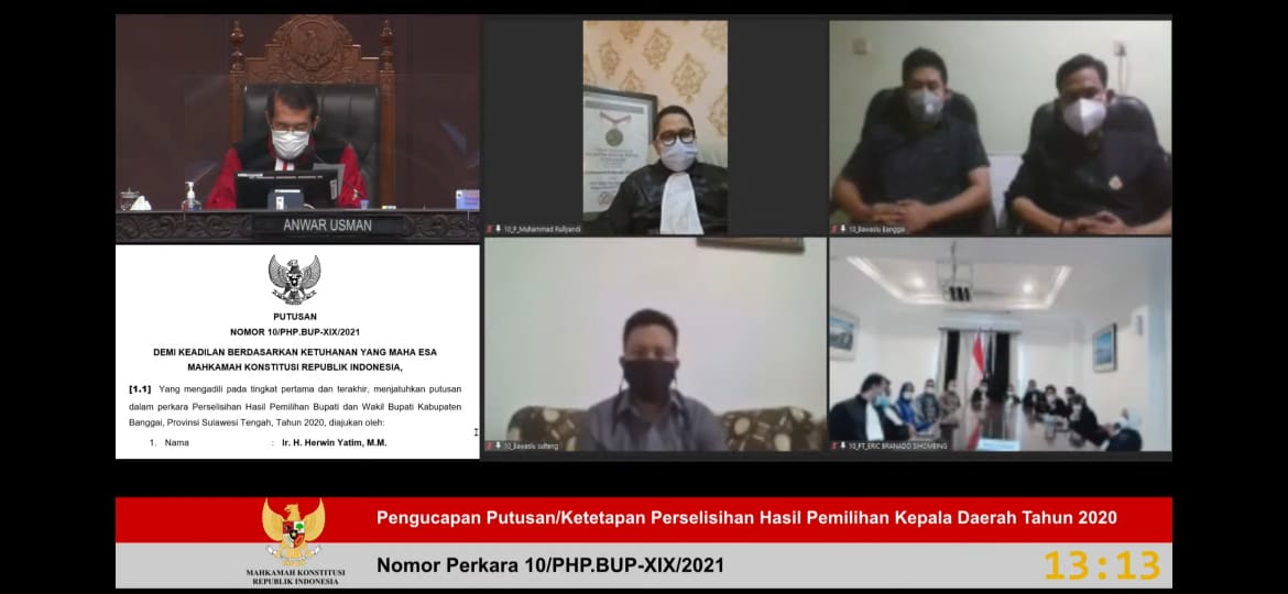 Sidang Putusan Dismissal PHP Sulteng: Lima Putusan Tidak Diterima, Dua Lanjut Sidang Pembuktian