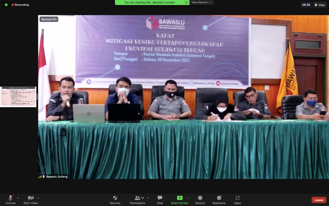 Inspektorat Wilayah II Bawaslu Sosialisasi Mitigasi Risiko Pertanggungjawaban di Bawaslu Sulteng
