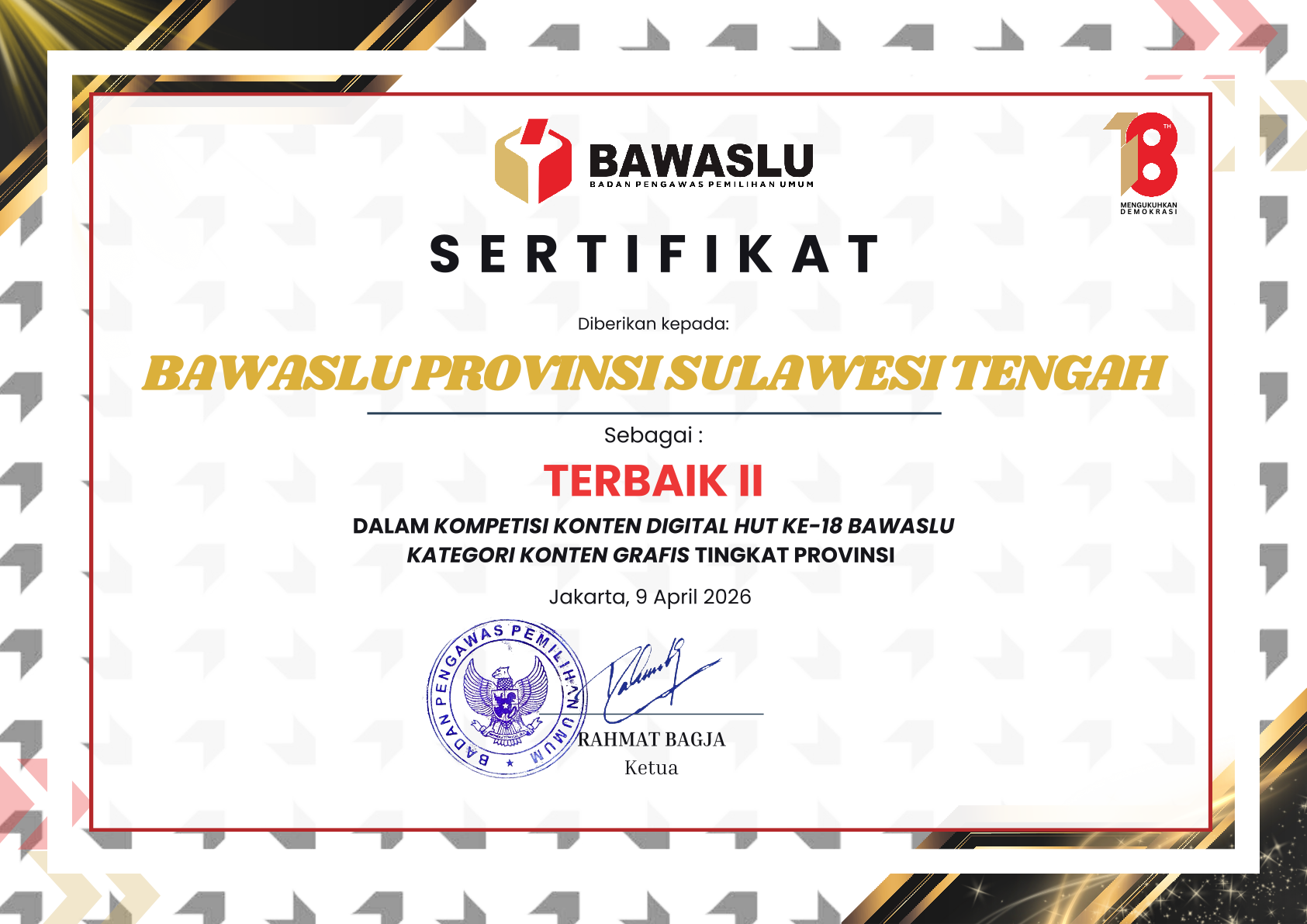Bawaslu Sulteng Raih Peringkat II Konten Digital Nasional